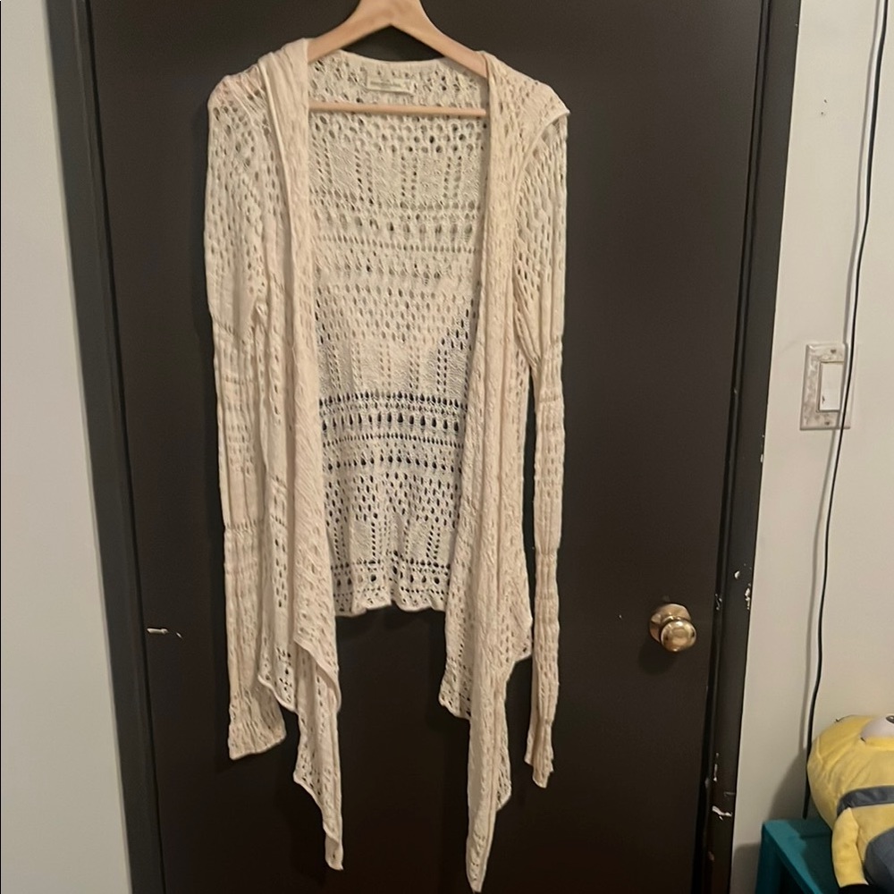 Abercrombie & Fitch Cream Cardigan Sweater with Waterfall Hem
